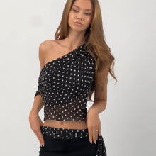 Load image into Gallery viewer, Women Clothing Summer Sexy Diagonal Collar Polka Dot Chiffon See through Irregular Asymmetric Top Women