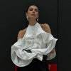 French Design Halter Top Ruffled round Neck off the Shoulder Shirt