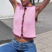 Load image into Gallery viewer, Contrast Color Ultra Short Woolen Vest Embroidered Vest Top Women