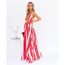 Load image into Gallery viewer, Sexy Strap Deep V Plunge Striped Casual Dress Home Loose Lace up Large Swing