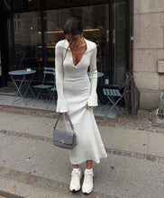 Load image into Gallery viewer, Long Sleeve Dress Women Knitted Deep V Plunge Sweater Maxi Dress