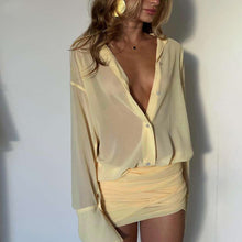 Load image into Gallery viewer, Elegant Sexy Collared Slim Fit Sheath Lace up Shirt Dress Short Dress Women