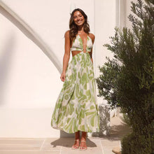 Load image into Gallery viewer, Summer Women V neck Backless Lace Printing Swing Maxi Dress