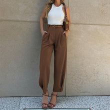 Load image into Gallery viewer, Spring Autumn Ladies Solid Color Loose High Waist Ankle Length Work Pant