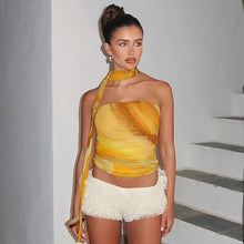 Load image into Gallery viewer, Summer Printing Slim Tube Top Sexy Peplum Top