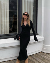 Load image into Gallery viewer, Long Sleeve Dress Women Knitted Deep V Plunge Sweater Maxi Dress