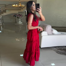 Load image into Gallery viewer, Palace Hollow Cutout out Embroidered V neck Slimming Long Sleeveless Dress