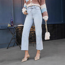 Load image into Gallery viewer, High Waist Lace up Washed Straight Jeans