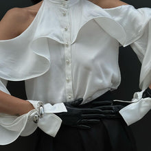 Load image into Gallery viewer, French Design Halter Top Ruffled round Neck off the Shoulder Shirt