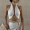 Popular Summer Women Sexy V Neck Design Crocheted Backless Halter Vest