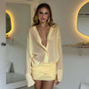 Elegant Sexy Collared Slim Fit Sheath Lace up Shirt Dress Short Dress Women