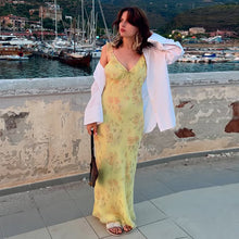 Load image into Gallery viewer, French Holiday Floral Strap Dress Ruffled Maxi Dress