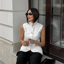Load image into Gallery viewer, Sleeveless Vest Top White Small Stand Collar