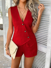 Load image into Gallery viewer, Button Cardigan Vest Short Set