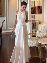 Load image into Gallery viewer, Women Clothing Solid Color Sleeveless Halter Backless Pleated A line Maxi Dress