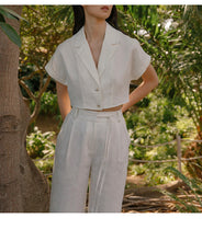 Load image into Gallery viewer, Summer French Cotton Linen Short Collared Shirt