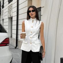 Load image into Gallery viewer, Sleeveless Vest Top White Small Stand Collar