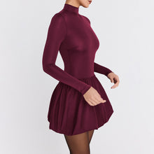 Load image into Gallery viewer, Turtleneck Long Sleeved Tight Waist Pleated A line Dress
