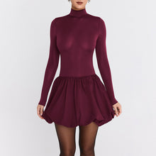 Load image into Gallery viewer, Turtleneck Long Sleeved Tight Waist Pleated A line Dress