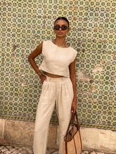 Load image into Gallery viewer, Linen Vest Pants Summer Sleeveless Vest Wide Leg Pants Two Piece Sets