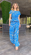 Load image into Gallery viewer, Printed Lace Up Waist Top High Waist Wide Leg Pants Two Piece Set