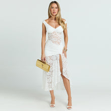 Load image into Gallery viewer, Summer Sexy Lace Hollow Out Cutout out Stitching Spaghetti Straps Slimming Split Dress