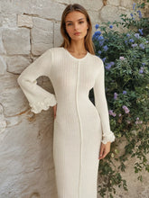 Load image into Gallery viewer, Women Clothing at Pleated Wavy Side Backless Lace up Long Sleeve Dress