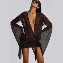 Load image into Gallery viewer, Spring Sexy Deep V Plunge See through Backless Lace up Solid Color Sheath Short Dress Women