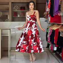 Load image into Gallery viewer, Sling Red Rose Printed Maxi Dress