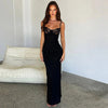 French Lace Splicing Sling Maxi Dress