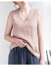Load image into Gallery viewer, Pure Linen V neck Sleeveless Vest Women