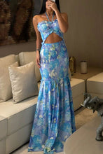 Load image into Gallery viewer, Spring Summer Halterneck Printed Pleated Dress Casual Loose Vacation Dress