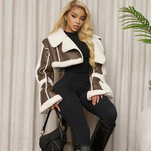 Load image into Gallery viewer, Women Clothing Street Faux Leather Stitching Short Fur Collar Cropped Coat