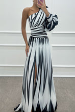 Load image into Gallery viewer, Spring Autumn Printed Diagonal Shoulder Split Dress Casual Loose Party Dress Dress