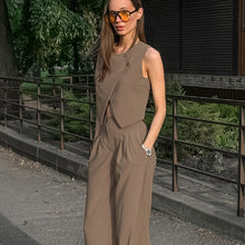 Load image into Gallery viewer, Casual Khaki Elegant Sleeveless Vest Trousers Set