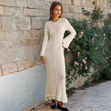 Load image into Gallery viewer, Women Clothing at Pleated Wavy Side Backless Lace up Long Sleeve Dress