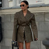 Retro Leather Skirt Two Piece Sets