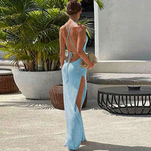 Load image into Gallery viewer, Double Sided High Slit Sling Beautiful Back Knitted Dress Beach Dress Women
