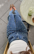 Load image into Gallery viewer, Women Clothing Oblique Waist Cross Vintage Beaded Baggy Straight Burr Denim Trousers