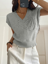 Load image into Gallery viewer, Women Clothing Autumn Winter Casual Vacation Deep V Plunge Neck Solid Color Sweater with Short Sleeves