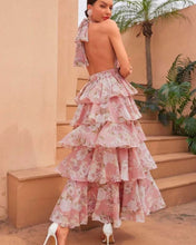 Load image into Gallery viewer, Sexy V neck Sling Multi Layer Printing Dress