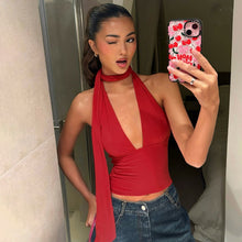 Load image into Gallery viewer, Sexy Scarf Strap Low Cut Back Cutout Sling Top