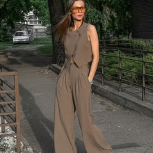 Load image into Gallery viewer, Casual Khaki Elegant Sleeveless Vest Trousers Set