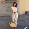 Linen Vest Pants Summer Sleeveless Vest Wide Leg Pants Two Piece Sets