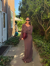 Load image into Gallery viewer, Women Clothing at Pleated Wavy Side Backless Lace up Long Sleeve Dress
