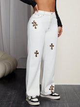 Load image into Gallery viewer, Women Straight Casual Leopard Print Cross Jeans