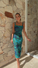 Load image into Gallery viewer, Sleeveless Backless off Neck Printed Summer Split Mid Length Sling Dress Women