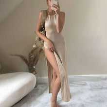 Load image into Gallery viewer, Double Sided High Slit Sling Beautiful Back Knitted Dress Beach Dress Women