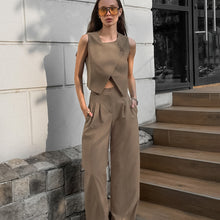 Load image into Gallery viewer, Casual Khaki Elegant Sleeveless Vest Trousers Set