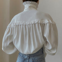 Load image into Gallery viewer, French Collared Lantern Sleeve Lace Design Loose White Shirt